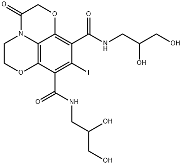 1,4-Oxazino[4,3,2-de][1,4]benzoxazine-8,10-dicarboxamide, N8,N10-bis(2,3-dihydroxypropyl)-2,3,5,6-tetrahydro-9-iodo-3-oxo- 化学構造式