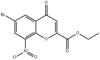 6-Bromo-8-nitro-4-oxo-4H-chromene-2-carboxylic acid ethyl ester Struktur