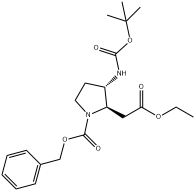 2-Pyrrolidineacetic acid, 3-[[(1,1-dimethylethoxy)carbonyl]amino]-1-[(phenylmethoxy)carbonyl]-, ethyl ester, (2R,3S)-,197892-16-3,结构式
