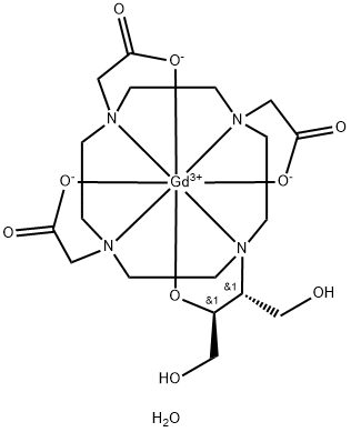 Gadolinium, [10-[2-(hydroxy-kO)-3-hydroxy-1-(hydroxymethyl)propyl]-1,4,7,10-tetraazacyclododecane-1,4,7-triacetato(3-)-kN1,kN4,kN7,kN10,kO1,kO4,kO7]-,monohydrate,[SA-8-1425362'5'-(R*,S*)]- (9CI) Struktur