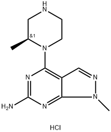 (S)-1-Methyl-4-(2-methylpiperazin-1-yl)-1H-pyrazolo[3,4-d]pyrimidin-6-amine hydrochloride Struktur