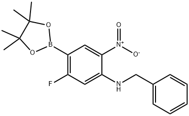 Benzenemethanamine, N-[5-fluoro-2-nitro-4-(4,4,5,5-tetramethyl-1,3,2-dioxaborolan-2-yl)phenyl]- 结构式