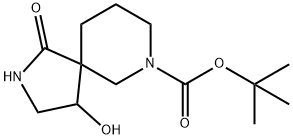 tert-Butyl 4-hydroxy-1-oxo-2,7-diazaspiro[4.5]decane-7-carboxylate 化学構造式