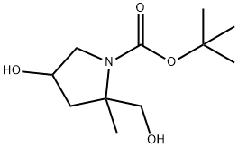 1-Pyrrolidinecarboxylic acid, 4-hydroxy-2-(hydroxymethyl)-2-methyl-, 1,1-dimethylethyl ester 化学構造式