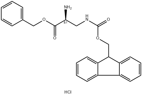 L-Alanine, 3-[[(9H-fluoren-9-ylmethoxy)carbonyl]amino]-, phenylmethyl ester, hydrochloride (1:1) 化学構造式