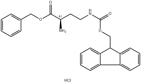 Butanoic acid, 2-amino-4-[[(9H-fluoren-9-ylmethoxy)carbonyl]amino]-, phenylmethyl ester, hydrochloride (1:1), (2R)- Struktur