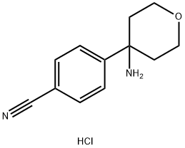 Benzonitrile, 4-(4-aminotetrahydro-2H-pyran-4-yl)-, hydrochloride (1:1) Structure