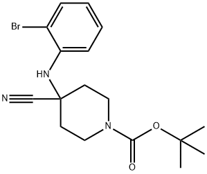 叔-丁基 4-((2-溴苯基)氨基)-4-氰基哌啶-1-甲酸基酯,205813-91-8,结构式