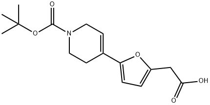 1(2H)-Pyridinecarboxylic acid, 4-[5-(carboxymethyl)-2-furanyl]-3,6-dihydro-, 1-(1,1-dimethylethyl) ester Struktur