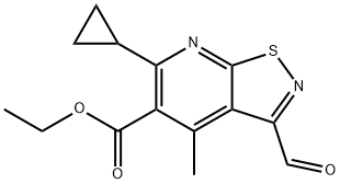 Isothiazolo[5,4-b]pyridine-5-carboxylic acid, 6-cyclopropyl-3-formyl-4-methyl-, ethyl ester Struktur