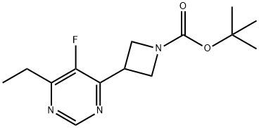 1-Azetidinecarboxylic acid, 3-(6-ethyl-5-fluoro-4-pyrimidinyl)-, 1,1-dimethylethyl ester Struktur