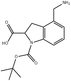 1H-Indole-1,2-dicarboxylic acid, 4-(aminomethyl)-2,3-dihydro-, 1-(1,1-dimethylethyl) ester Struktur