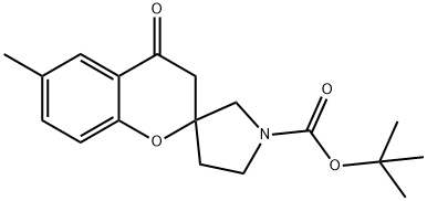 Spiro[2H-1-benzopyran-2,3'-pyrrolidine]-1'-carboxylic acid, 3,4-dihydro-6-methyl-4-oxo-, 1,1-dimethylethyl ester 化学構造式