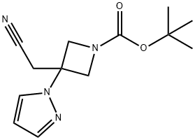 1-Azetidinecarboxylic acid, 3-(cyanomethyl)-3-(1H-pyrazol-1-yl)-, 1,1-dimethylethyl ester Struktur