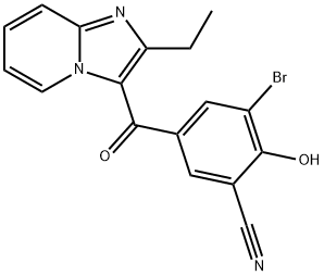 BENZONITRILE, 3-BROMO-5-[(2-ETHYLIMIDAZO[1,2-A]PYRIDIN-3-YL)CARBONYL]-2-HYDROXY- 结构式