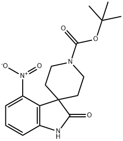 Spiro[3H-indole-3,4′-piperidine]-1′-carboxylic acid, 1,2-dihydro-4-nitro-2-oxo-,… Struktur