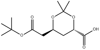 (4S,6R)-6-(2-(tert-butoxy)-2-oxoethyl)-2,2-dimethyl-1,3-dioxane-4-carboxylic acid Struktur