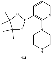 1-(3-(4,4,5,5-四甲基-1,3,2-二氧硼杂环戊烷-2-基)吡啶-2-基)哌嗪二盐酸盐, 2096336-57-9, 结构式