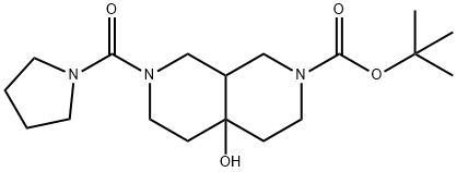 2,7-Naphthyridine-2(1H)-carboxylic acid, octahydro-4a-hydroxy-7-(1-pyrrolidinylcarbonyl)-, 1,1-dimethylethyl ester Structure