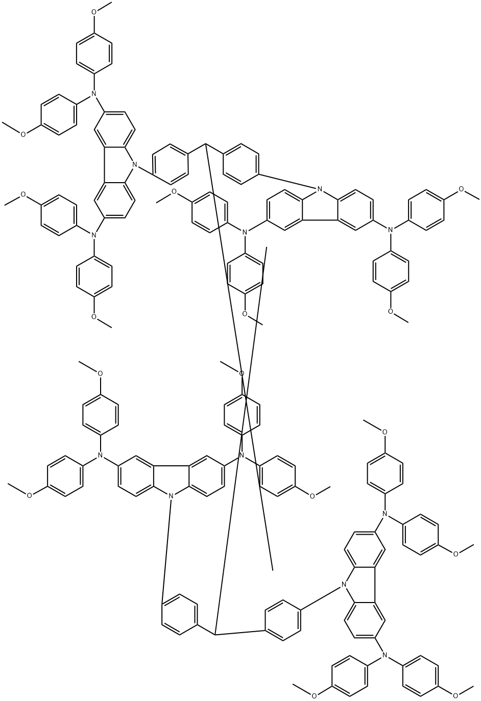 Tetra{N-[tetra(4-methoxyphenyl) -9H-carbazole-3,6-diamine] phenyl} ethylene, 2097126-28-6, 结构式
