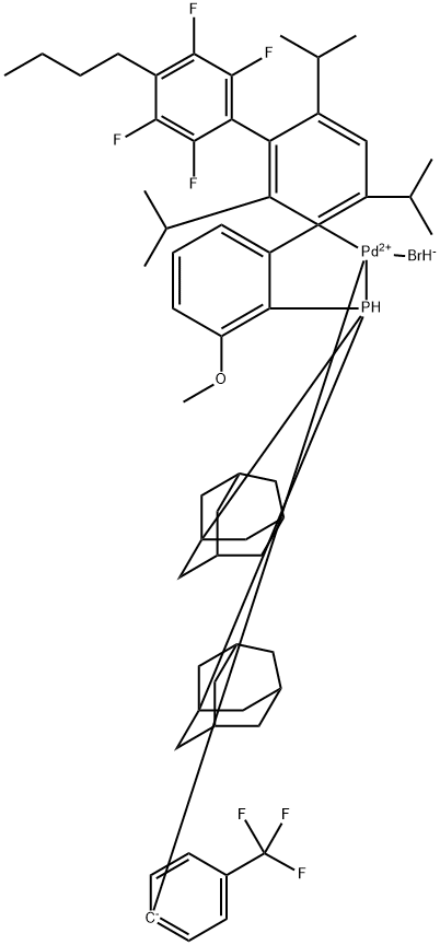 Palladium, bromo[[4′′-butyl-2′′,3′′,5′′,6′′-tetrafluoro-3-methoxy-2′,4′,6′-tris(1-methylethyl)[1,1′:3′,1′′-terphenyl]-2-yl-κC1′]bis(tricyclo[3.3.1.13,7]dec-1-yl)phosphine-κP][4-(trifluoromethyl)phenyl]-, (SP-4-2)- Structure