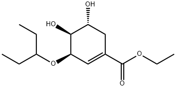 1-Cyclohexene-1-carboxylic acid, 3-(1-ethylpropoxy)-4,5-dihydroxy-, ethyl ester, (3R,4S,5R)- Structure
