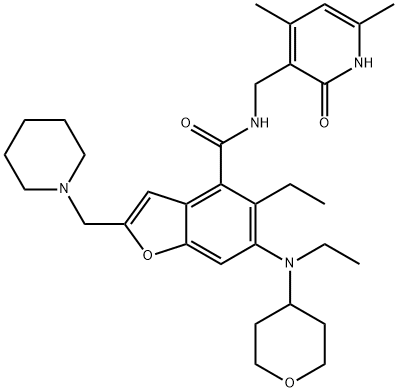 N-[(4,6-dimethyl-2-oxo-1H-pyridin-3-yl)methyl]-5-ethyl-6-[ethyl(tetrahydropyran-4-yl)amino]-2-(1-piperidylmethyl)benzofuran-4-carboxamide Structure