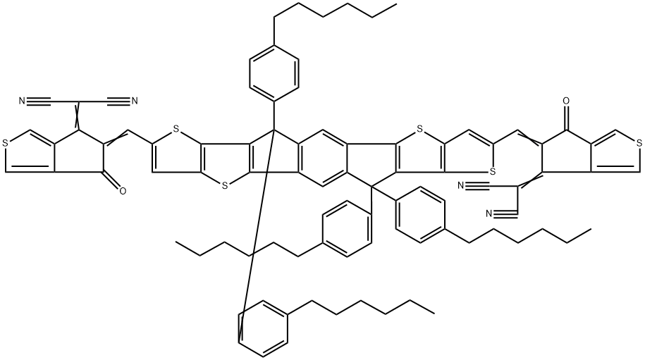 4,10-ジヒドロ-4,4,10,10-テトラキス(4-ヘキシルフェニル)-2,8-ビス[[1-オキソ-3-(ジシアノメチレン)インダン-2-イリデン]メチル]-3,6,9,12-テトラチアジペンタレノ[2,1-a:2′,1′-g]-s-インダセン 化学構造式