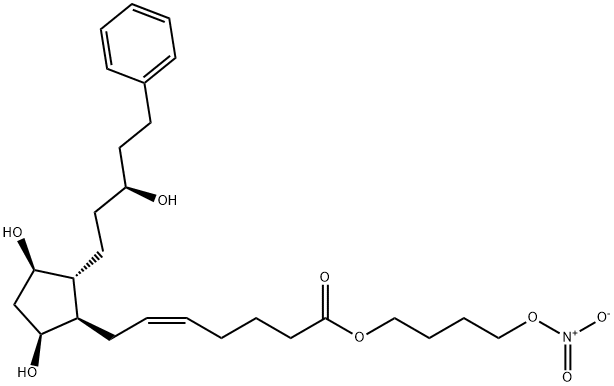 5-Heptenoic acid, 7-[(1R,2R,3R,5S)-3,5-dihydroxy-2-[(3S)-3-hydroxy-5-phenylpentyl]cyclopentyl]-, 4-(nitrooxy)butyl ester, (5Z)- Struktur