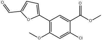 Benzoic acid, 2-chloro-5-(5-formyl-2-furanyl)-4-methoxy-, methyl ester Struktur