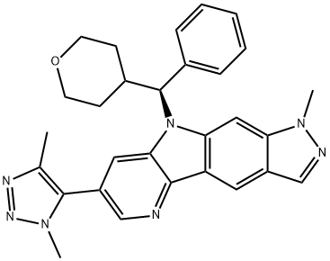 Pyrido[2',3':4,5]pyrrolo[3,2-f]indazole, 7-(1,4-dimethyl-1H-1,2,3-triazol-5-yl)-1,9-dihydro-1-methyl-9-[(S)-phenyl(tetrahydro-2H-pyran-4-yl)methyl]- Structure
