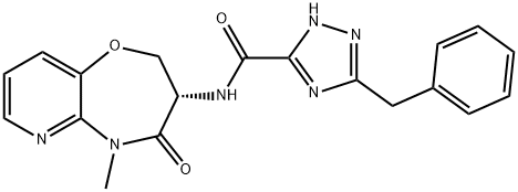1H-1,2,4-Triazole-5-carboxamide, 3-(phenylmethyl)-N-[(3S)-2,3,4,5-tetrahydro-5-methyl-4-oxopyrido[3,2-b][1,4]oxazepin-3-yl]- 化学構造式