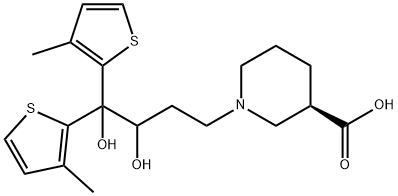 3-Piperidinecarboxylic acid, 1-[3,4-dihydroxy-4,4-bis(3-methyl-2-thienyl)butyl]-, (3R)- Struktur