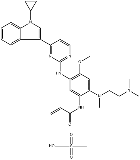 2-Propenamide, N-[5-[[4-(1-cyclopropyl-1H-indol-3-yl)-2-pyrimidinyl]amino]-2-[[2-(dimethylamino)ethyl]methylamino]-4-methoxyphenyl]-, compd. with methanesulfonate (1:1) Struktur