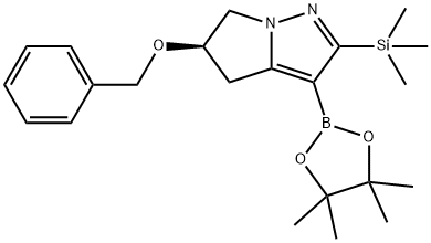 (R)-5-(苄氧基)-3-(4,4,5,5-四甲基-1,3,2-二氧硼戊环-2-基)-2-(三甲基甲硅烷基)-5,6-二氢-4H-吡咯并[1,2-B]吡唑 结构式