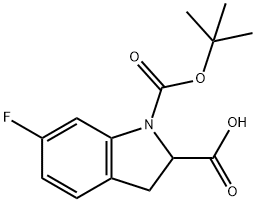 1-[(tert-butoxy)carbonyl]-6-fluoro-2,3-dihydro-1H-indole-2-carboxylic acid Struktur