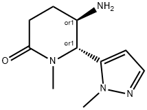 rac-(5R,6R)-5-amino-1-methyl-6-(1-methyl-1H-pyrazol-5-yl)piperidin-2-one 化学構造式