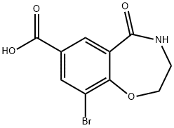 9-溴-5-氧代-2,3,4,5-四氢苯并[F][1,4]氧杂氮杂-7-羧酸, 2138166-16-0, 结构式