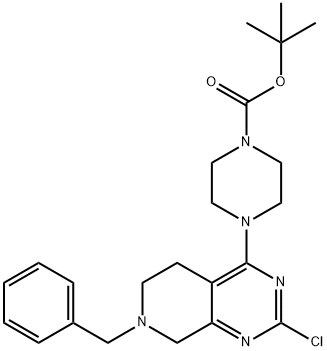 1-Piperazinecarboxylic acid, 4-[2-chloro-5,6,7,8-tetrahydro-7-(phenylmethyl)pyrido[3,4-d]pyrimidin-4-yl]-, 1,1-dimethylethyl ester|4-(7-苄基-2-氯-5,6,7,8-四氢吡啶并[3,4-D]嘧啶-4-基)哌嗪-1-羧酸叔丁酯