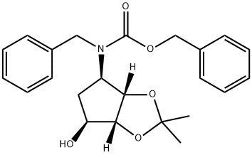 Carbamic acid, N-(phenylmethyl)-N-[(3aS,4R,6S,6aR)-tetrahydro-6-hydroxy-2,2-dimethyl-4H-cyclopenta-1,3-dioxol-4-yl]-, phenylmethyl ester 结构式