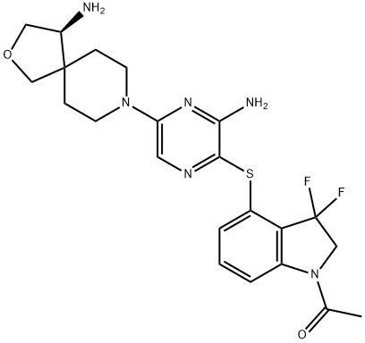 Ethanone, 1-[4-[[3-amino-5-[(4S)-4-amino-2-oxa-8-azaspiro[4.5]dec-8-yl]-2-pyrazinyl]thio]-3,3-difluoro-2,3-dihydro-1H-indol-1-yl]-|JAB-3068