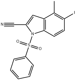 1H-Indole-2-carbonitrile, 5-iodo-4-methyl-1-(phenylsulfonyl)- Struktur