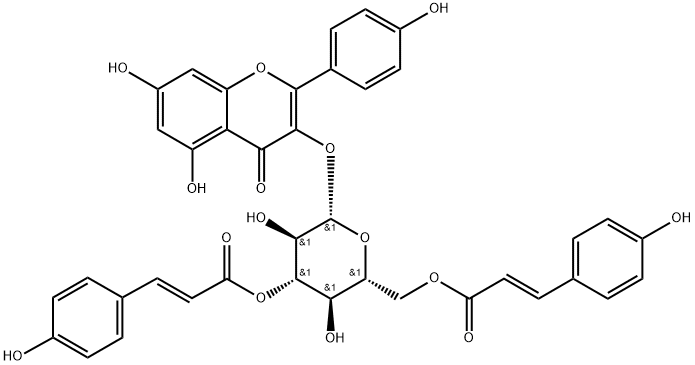 Kaempferol 3-O-(3",6"-di-O-E-
p-coumaroyl)-β-D-glucopyranoside 化学構造式