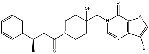 Thieno[3,2-d]pyrimidin-4(3H)-one, 7-bromo-3-[[4-hydroxy-1-[(3R)-1-oxo-3-phenylbutyl]-4-piperidinyl]methyl]- Struktur