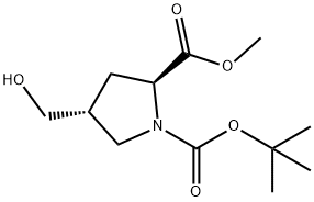 1,2-Pyrrolidinedicarboxylic acid, 4-(hydroxymethyl)-, 1-(1,1-dimethylethyl) 2-methyl ester, (2S,4R)- Struktur