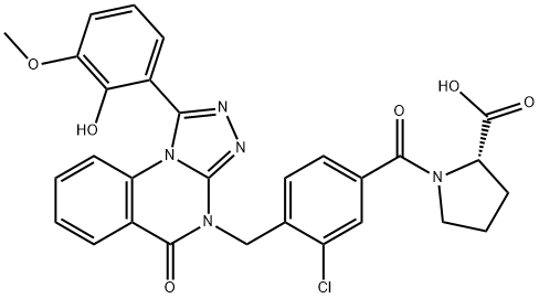 L-Proline, 1-[3-chloro-4-[[1-(2-hydroxy-3-methoxyphenyl)-5-oxo[1,2,4]triazolo[4,3-a]quinazolin-4(5H)-yl]methyl]benzoyl]-,2222280-82-0,结构式