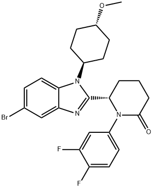 2-Piperidinone, 6-[5-bromo-1-(trans-4-methoxycyclohexyl)-1H-benzimidazol-2-yl]-1-(3,4-difluorophenyl)-, (6S)-, 2222964-03-4, 结构式