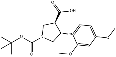 trans-1-(tert-butoxycarbonyl)-4-(2，4-dimethoxyphenyl)pyrrolidine-3-carboxylic acid, 2227659-66-5, 结构式