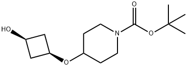 1-Piperidinecarboxylic acid, 4-[(cis-3-hydroxycyclobutyl)oxy]-, 1,1-dimethylethyl ester Structure
