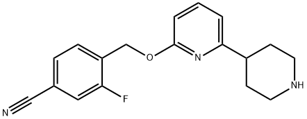 Benzonitrile, 3-fluoro-4-[[[6-(4-piperidinyl)-2-pyridinyl]oxy]methyl]- Struktur
